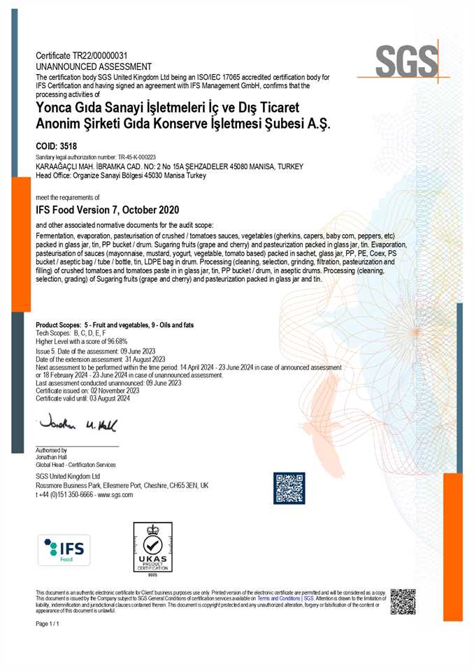 IFS CERTIFICATE