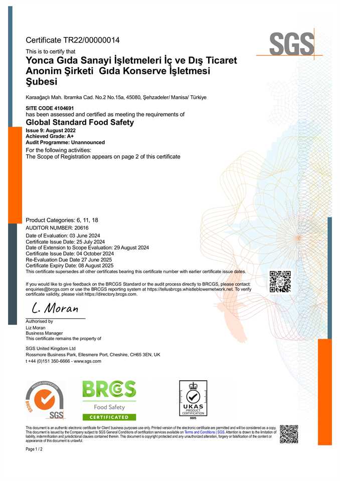 YONCA GIDA BRC FOOD EN