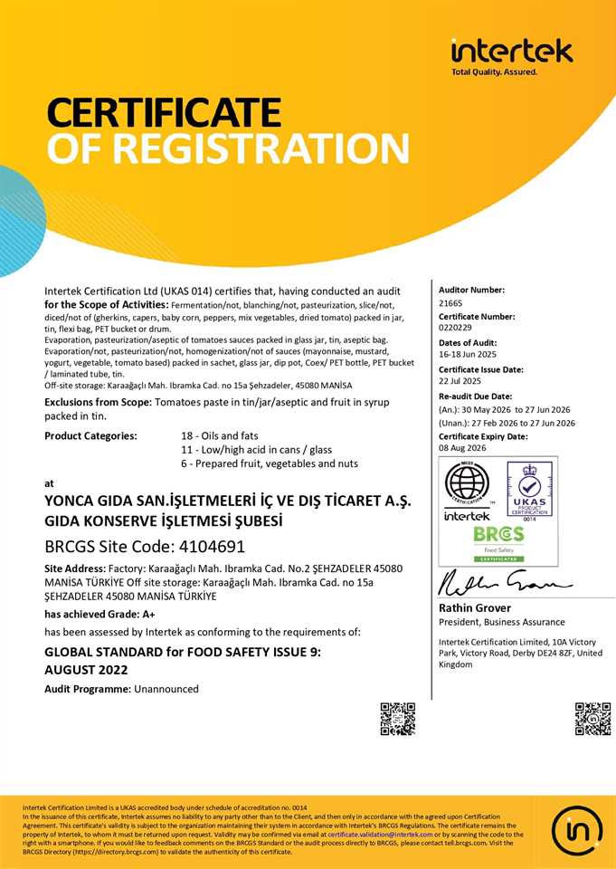 YONCA GIDA BRC FOOD EN