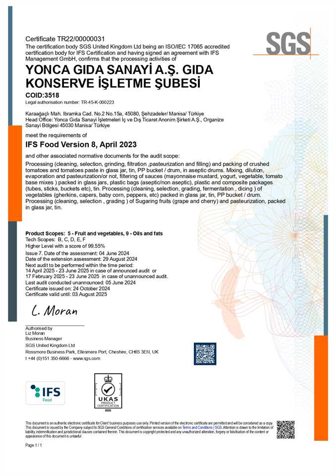 YONCA GIDA UKAS IFS